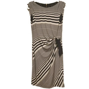 Tahari black & white sleeveless dress w/ gold zippered back Size 8